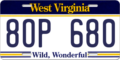 WV license plate 8OP680