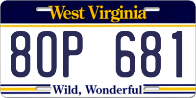 WV license plate 8OP681
