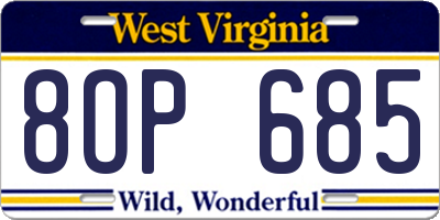 WV license plate 8OP685