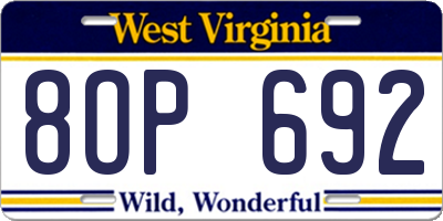 WV license plate 8OP692