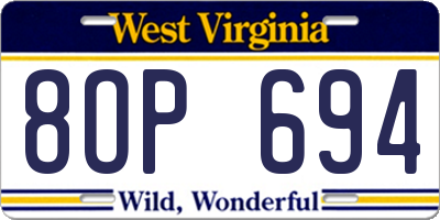 WV license plate 8OP694