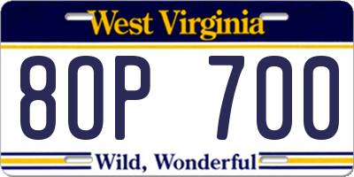WV license plate 8OP700