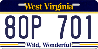 WV license plate 8OP701