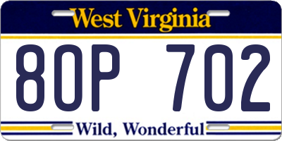 WV license plate 8OP702