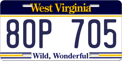 WV license plate 8OP705