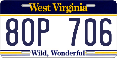 WV license plate 8OP706