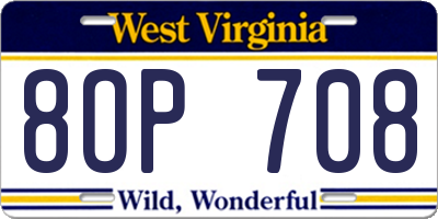 WV license plate 8OP708