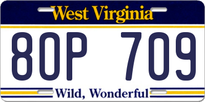 WV license plate 8OP709