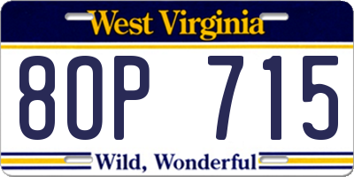 WV license plate 8OP715