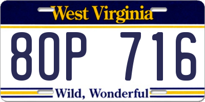 WV license plate 8OP716