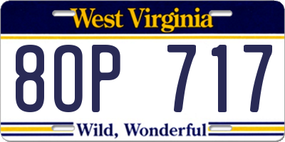 WV license plate 8OP717