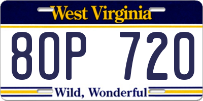 WV license plate 8OP720