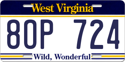 WV license plate 8OP724