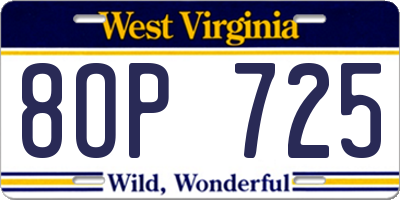 WV license plate 8OP725