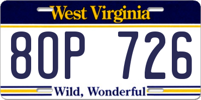 WV license plate 8OP726
