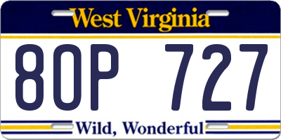 WV license plate 8OP727