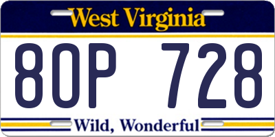 WV license plate 8OP728