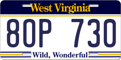 WV license plate 8OP730