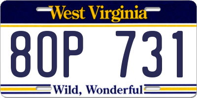 WV license plate 8OP731