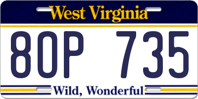 WV license plate 8OP735