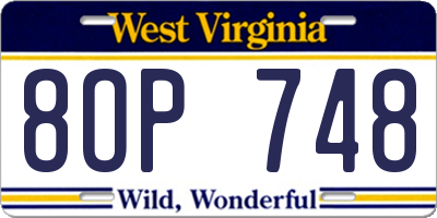 WV license plate 8OP748