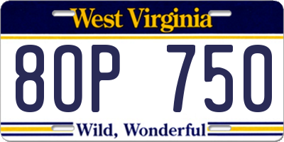 WV license plate 8OP750