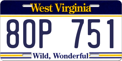 WV license plate 8OP751
