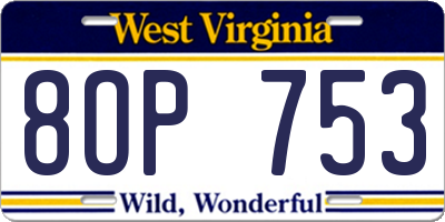 WV license plate 8OP753
