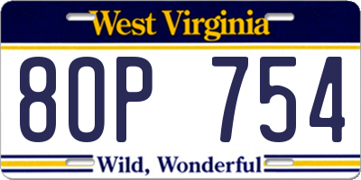 WV license plate 8OP754