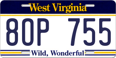 WV license plate 8OP755