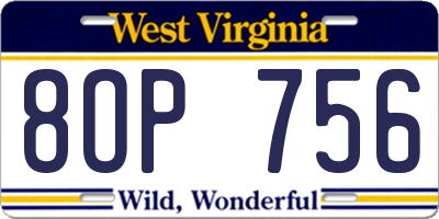 WV license plate 8OP756