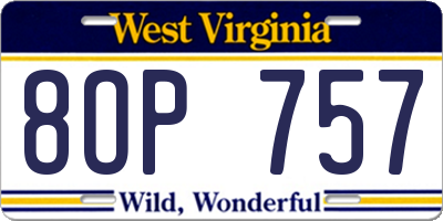 WV license plate 8OP757