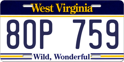 WV license plate 8OP759