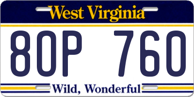 WV license plate 8OP760