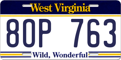 WV license plate 8OP763