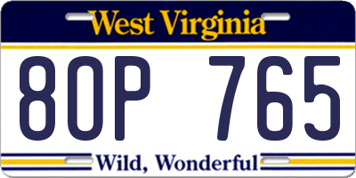 WV license plate 8OP765