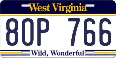 WV license plate 8OP766