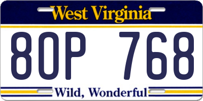 WV license plate 8OP768