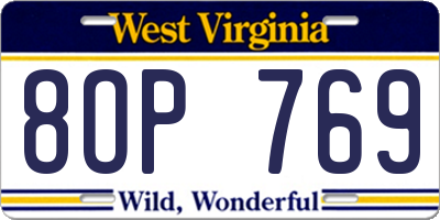 WV license plate 8OP769