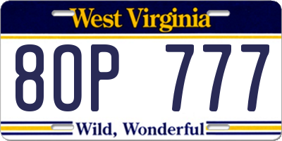 WV license plate 8OP777