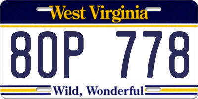 WV license plate 8OP778