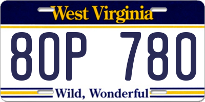 WV license plate 8OP780