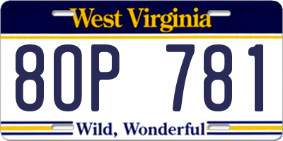 WV license plate 8OP781
