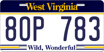 WV license plate 8OP783