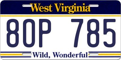 WV license plate 8OP785
