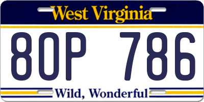 WV license plate 8OP786