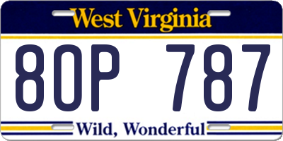 WV license plate 8OP787