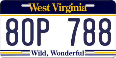 WV license plate 8OP788