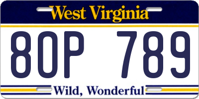 WV license plate 8OP789