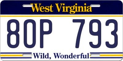 WV license plate 8OP793